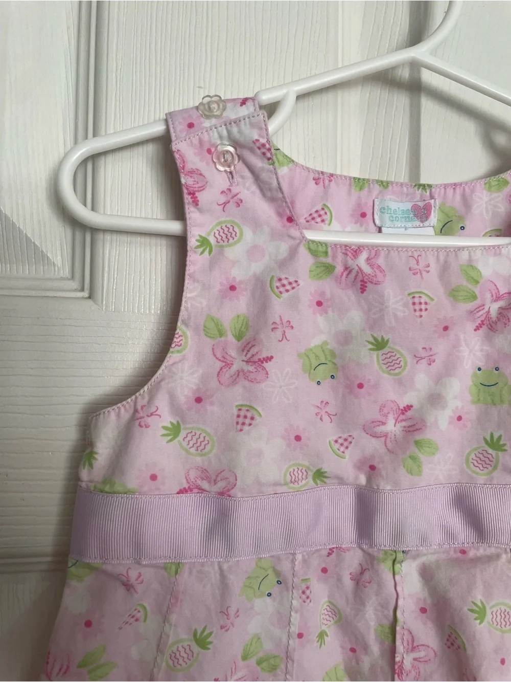 Chelsea’s Corner 100% Cotton 18-24 mo Pink Floral & Green Frog Sleeveless Dress